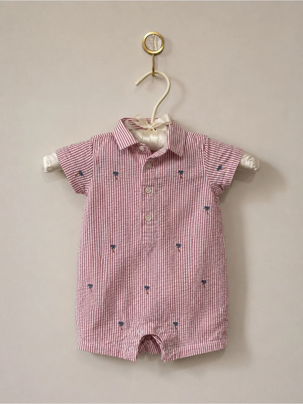 Janie and Jack | Striped Polo Romper with Palm Trees | 3-6 months